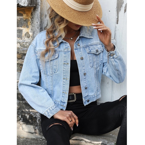 Rouge! Jackets & Blazers - Light Wash Blue Denim Jean Jacket Classic Button Up / Down Front Pockets